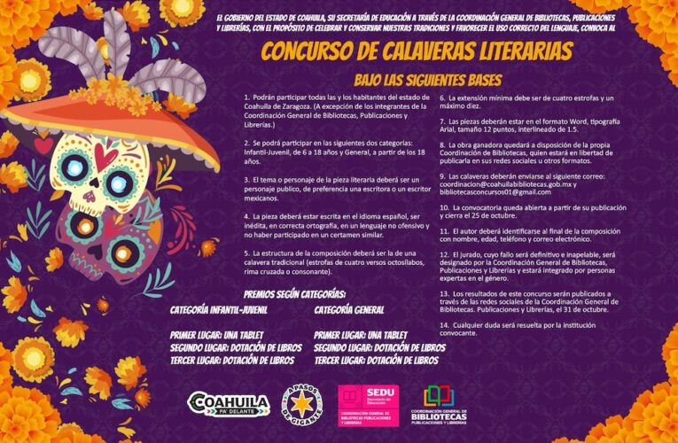 Convocan a participar en concurso de Calaveras Literarias